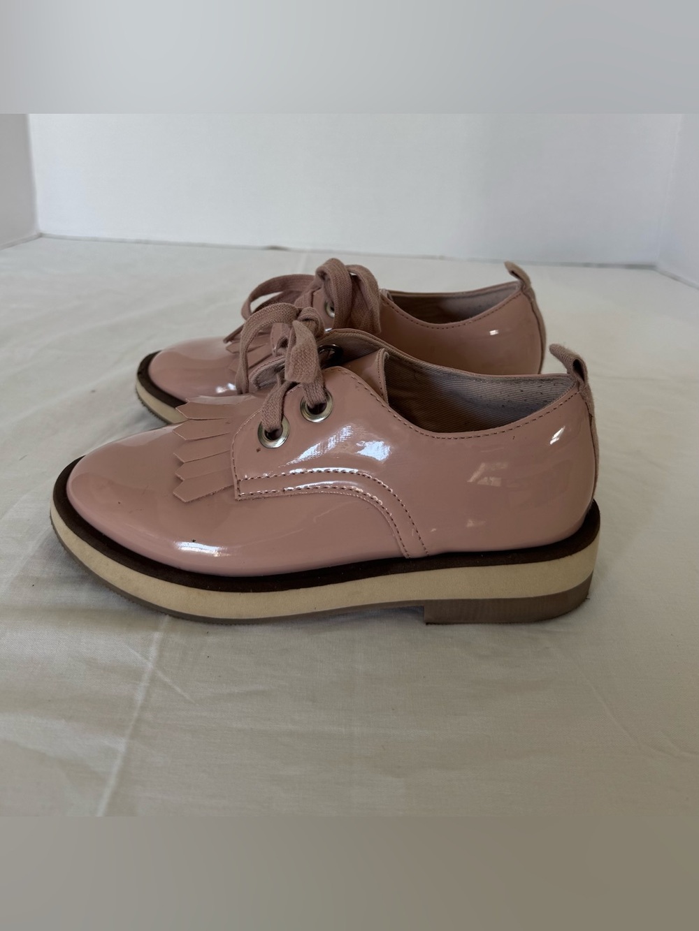 Zara Girls Blush Pink Patent Lace-Up Oxfords Size 30/12.5